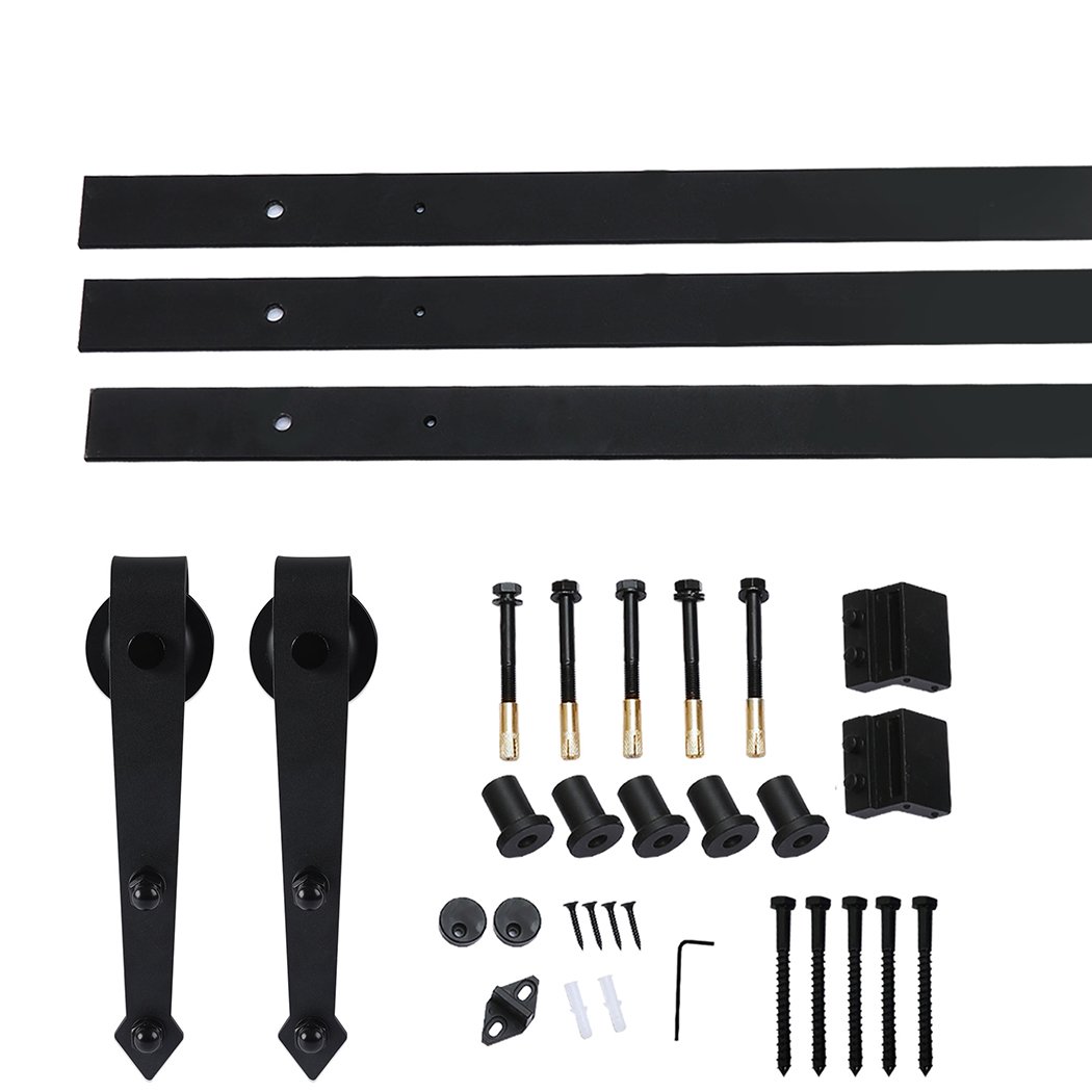 Levede Sliding Barn Door Hardware Track Roller Kit in matte black finish, showcasing smooth rollers and sturdy tracks for easy door operation.