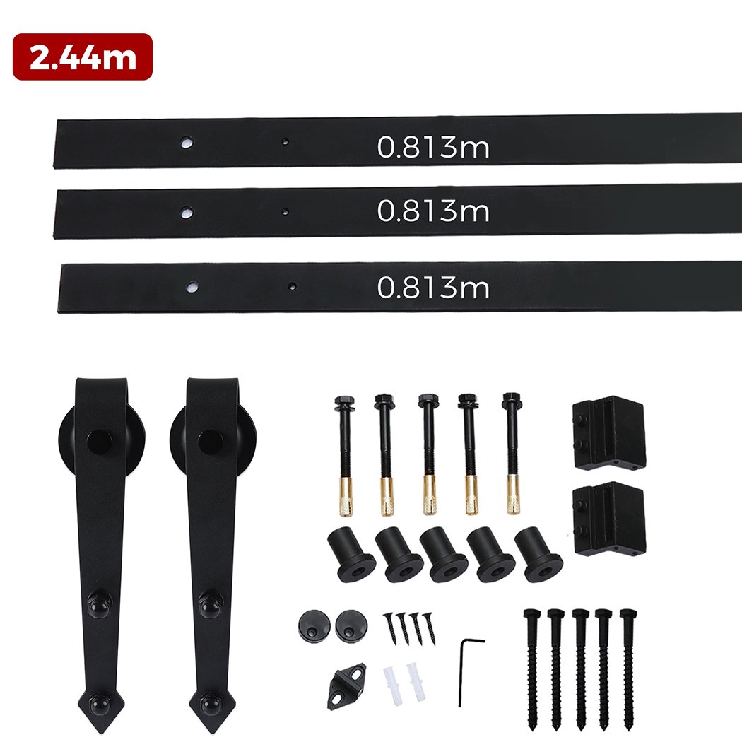 Levede Sliding Barn Door Hardware Track Roller Kit in matte black, showcasing smooth rollers and sturdy tracks for easy door operation.