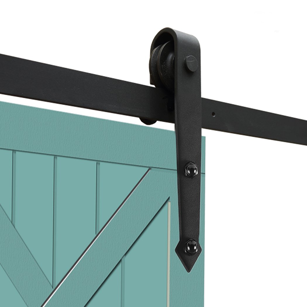 Levede Sliding Barn Door Hardware Track Roller Kit in matte black, showcasing smooth rollers and sturdy tracks for easy door operation.