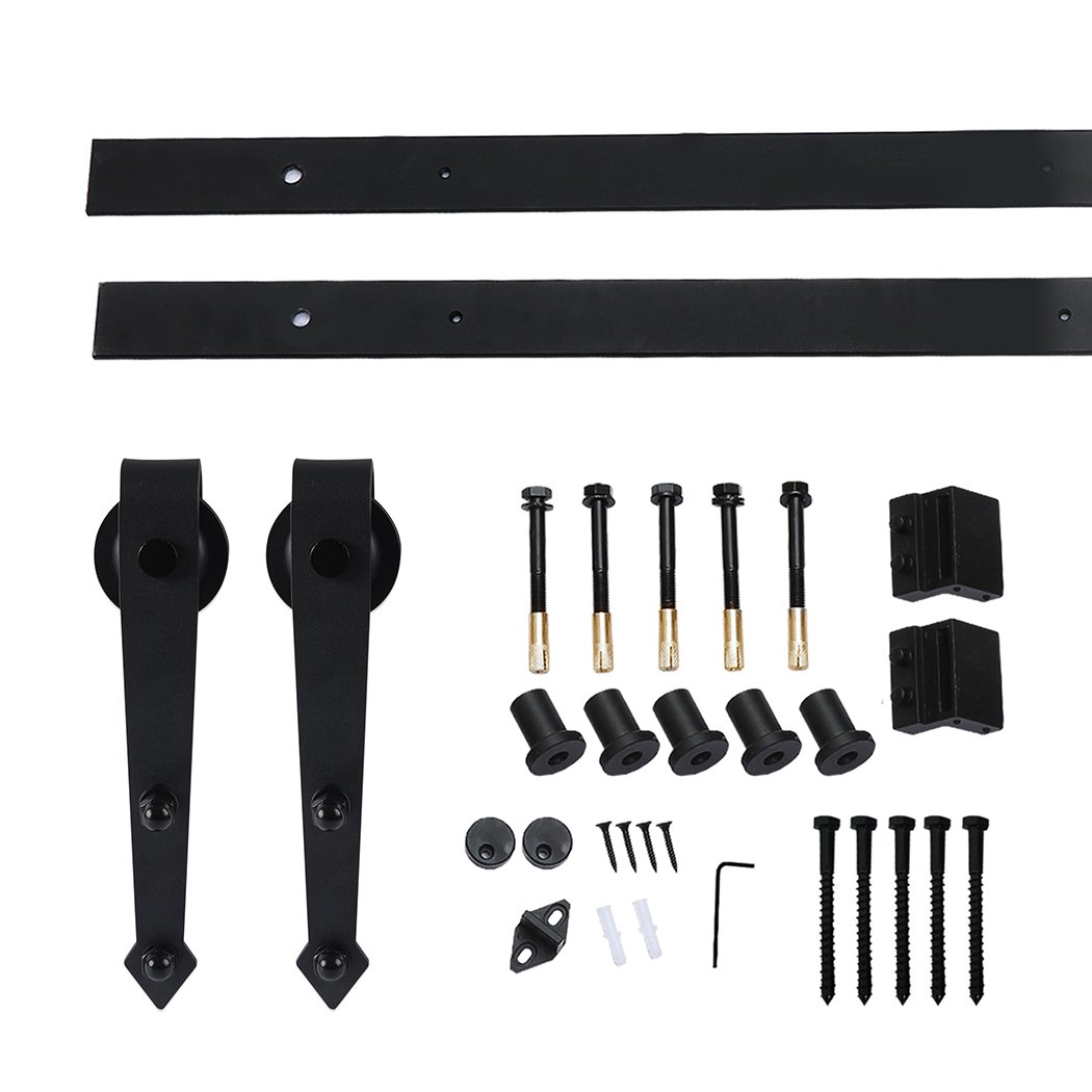 Levede Sliding Barn Door Hardware Track Roller Kit showcasing a 2M black track with rollers and accessories for installation.