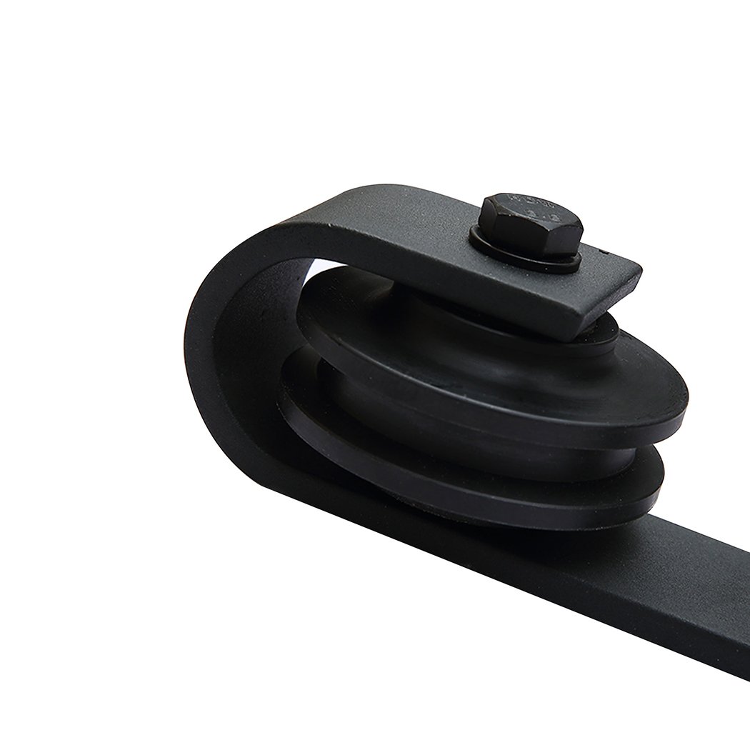 Levede Sliding Barn Door Hardware Track Roller Kit showcasing a 2M black track with rollers and accessories for installation.