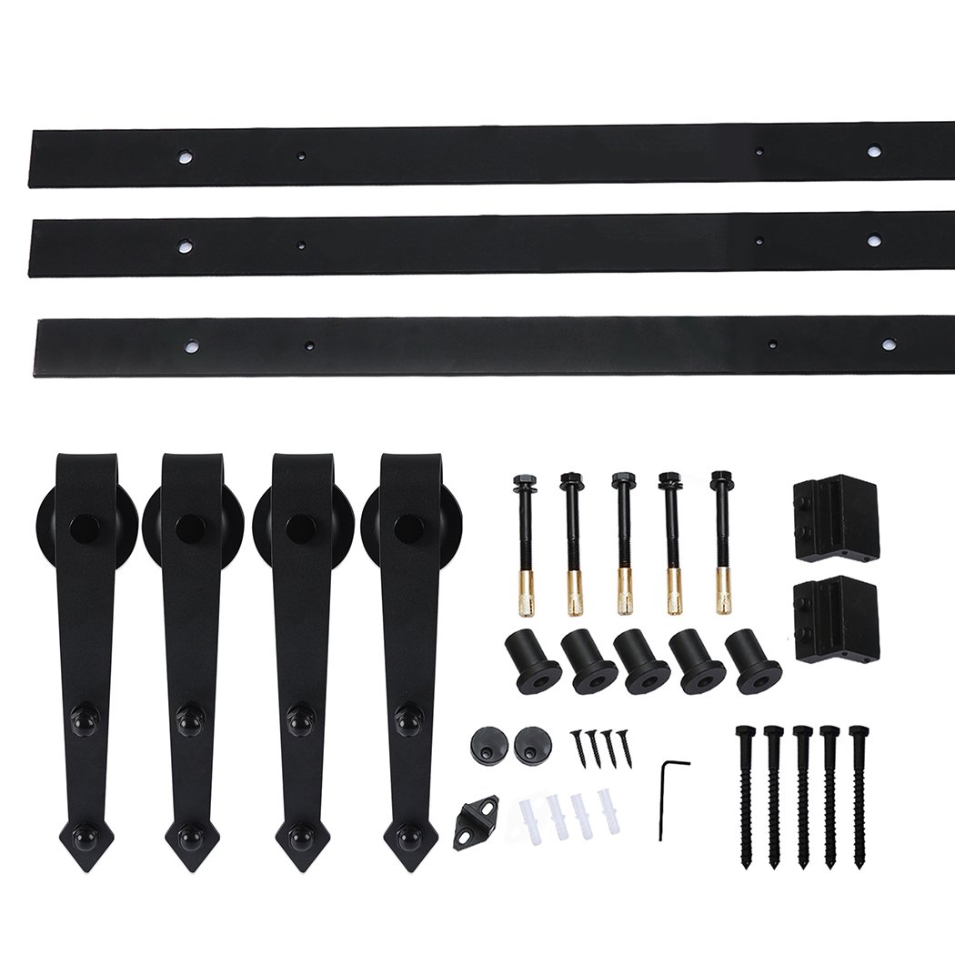 Levede Sliding Barn Door Hardware Track Set, 2.44M, featuring smooth rollers and a matte black finish, ideal for rustic and modern interiors.