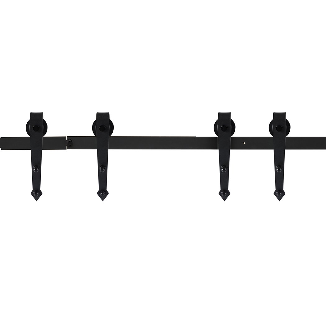 Levede Sliding Barn Door Hardware Track Set, 2.44M, featuring smooth rollers and a matte black finish, ideal for rustic and modern interiors.