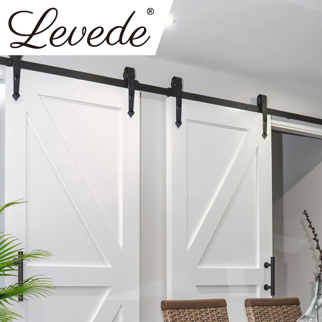 Levede Sliding Barn Door Hardware Track Set in matte black, showcasing smooth rollers and sturdy tracks for easy door operation.