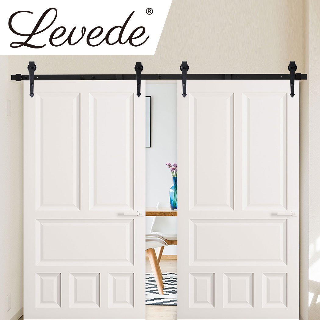 Levede Sliding Barn Door Hardware Track Set 4M with antique classic roller design, showcasing smooth tracks and sturdy rollers in a matte black finish.