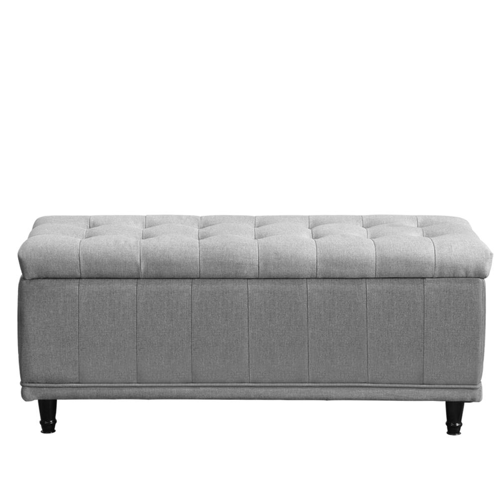 Levede Storage Ottoman in dark grey fabric, showcasing its plush design and spacious storage capacity.