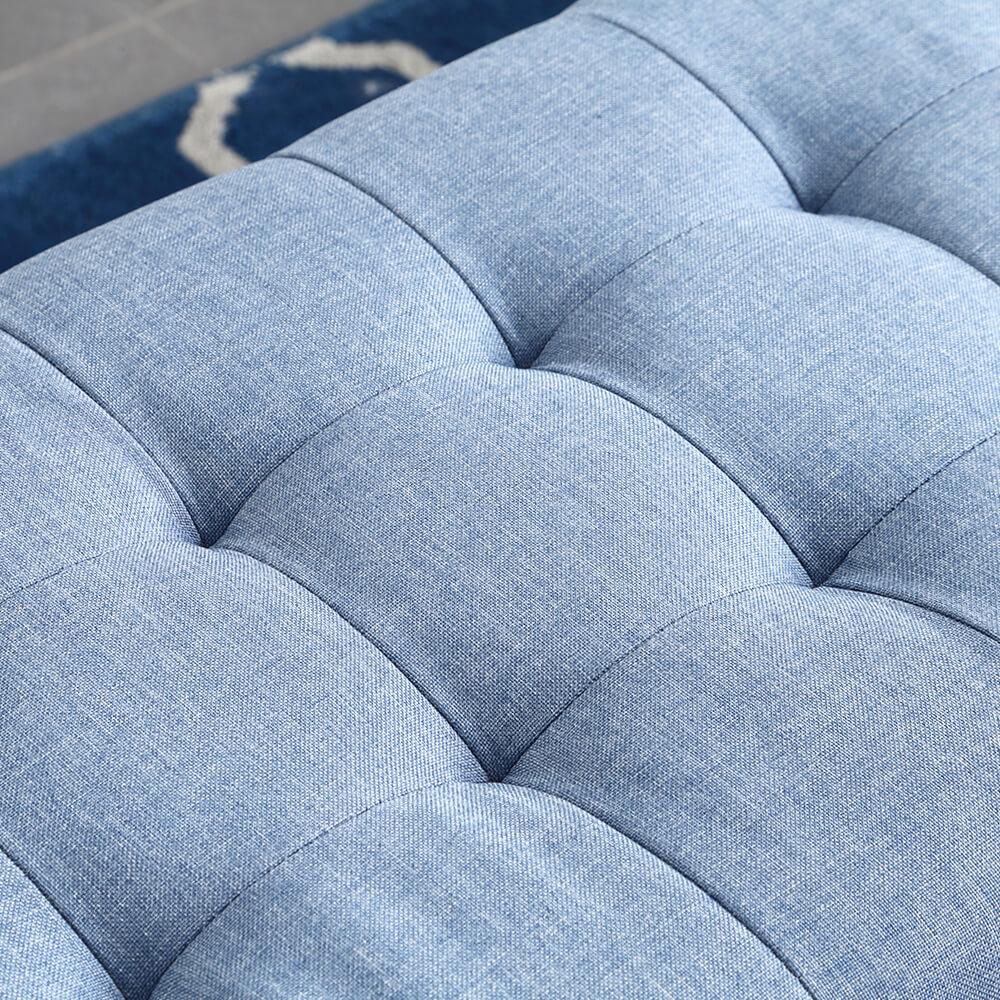 Levede Storage Ottoman in blue fabric, showcasing its plush design and storage capacity, perfect for any modern living space.