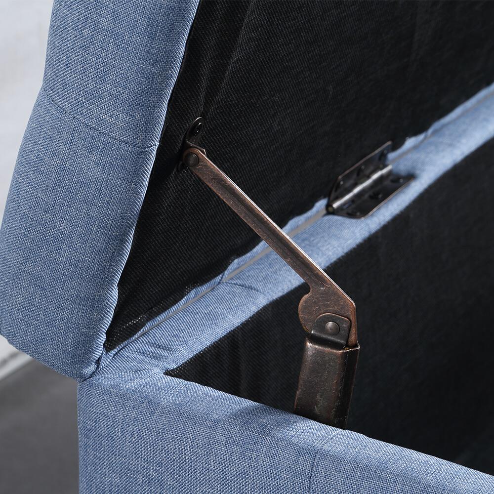 Levede Storage Ottoman in blue fabric, showcasing its plush design and storage capacity, perfect for any modern living space.