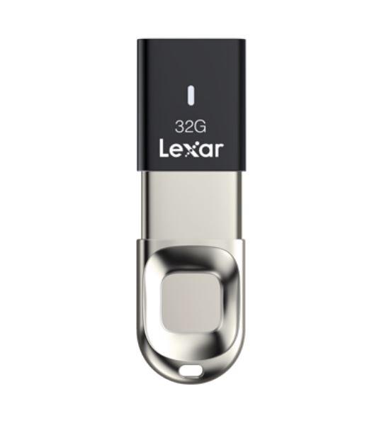 LEXAR JumpDrive F35 32GB Finger Print USB3 Flash Drive with biometric security features and sleek design.