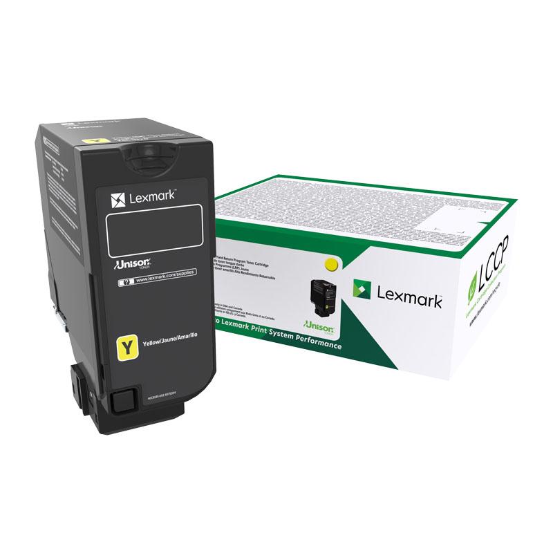 LEXMARK 74C6HY0 HY Yellow Toner cartridge, designed for high-quality printing with a yield of 12,000 pages, compatible with Lexmark CS725 printer.