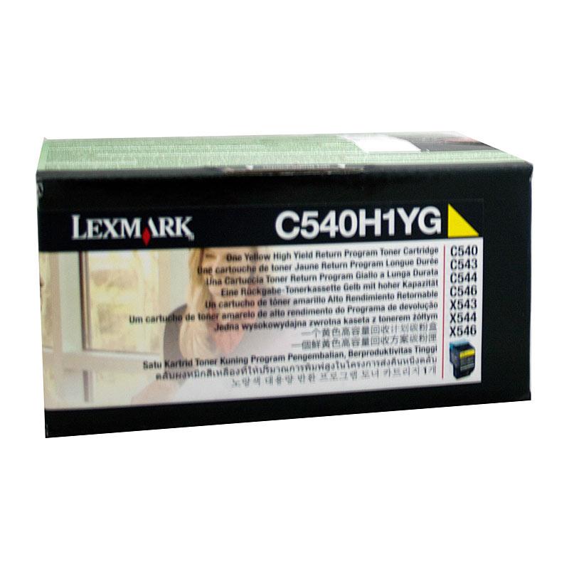 LEXMARK C540H1YG Yellow Toner cartridge, designed for vibrant printing with a yield of 2,000 pages, compatible with various Lexmark printers.