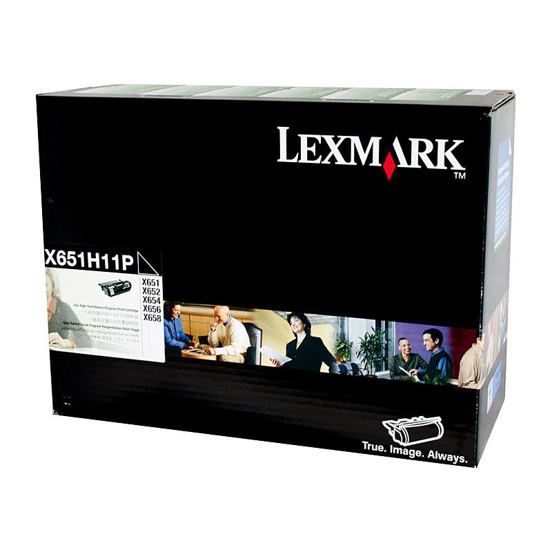 LEXMARK X651H11P HY Prebate Cartridge, a black toner cartridge designed for high-volume printing with a yield of 25,000 pages.