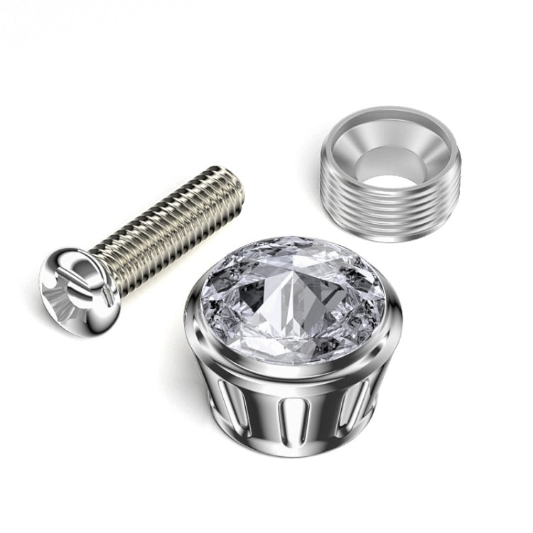 Blue rhinestone licence plate frame with anti-theft fixing nut cover, showcasing a stylish design and durable materials.