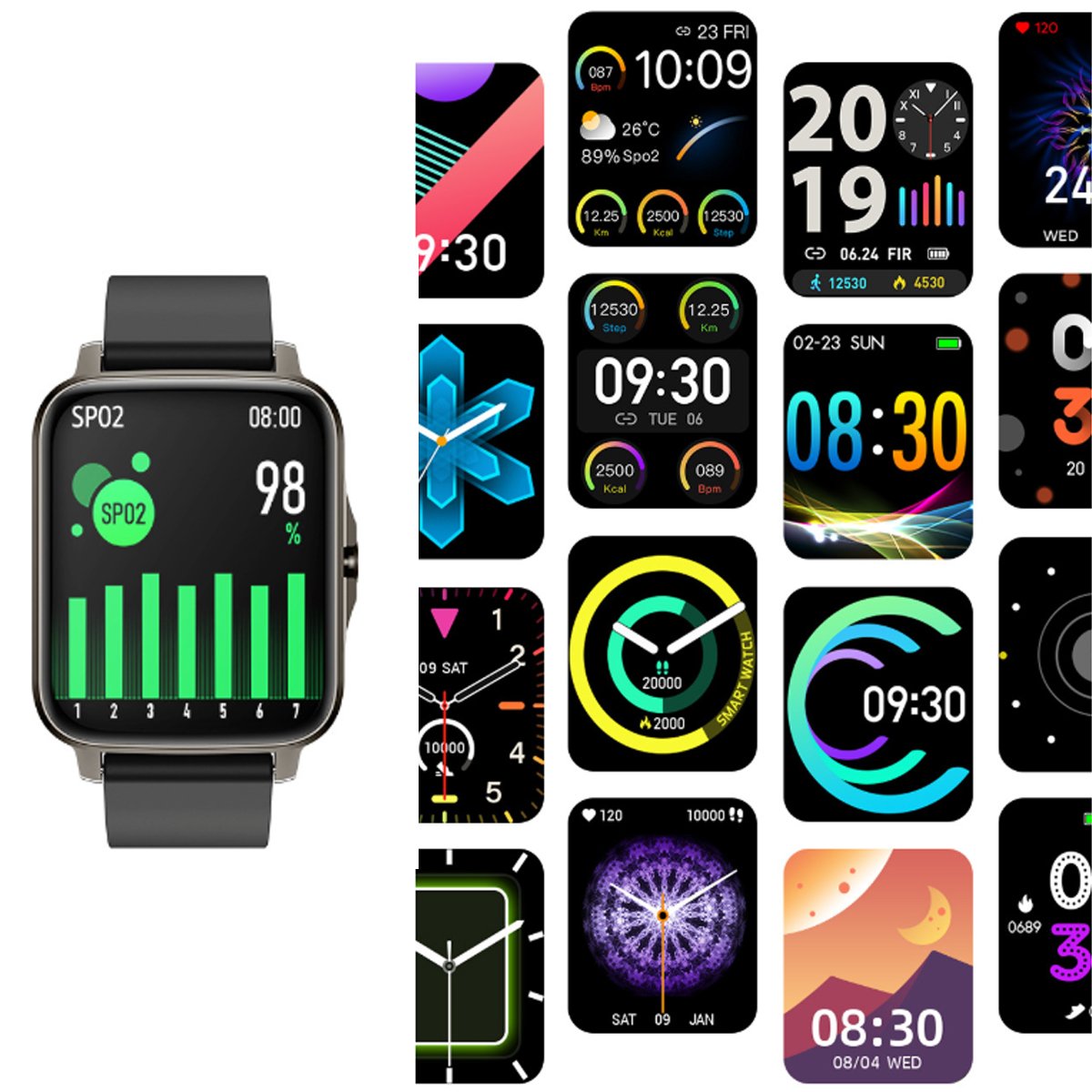 Lifestyle Smart Watch featuring heart health monitor, customizable screen, and fitness tracking capabilities, displayed on a wrist.