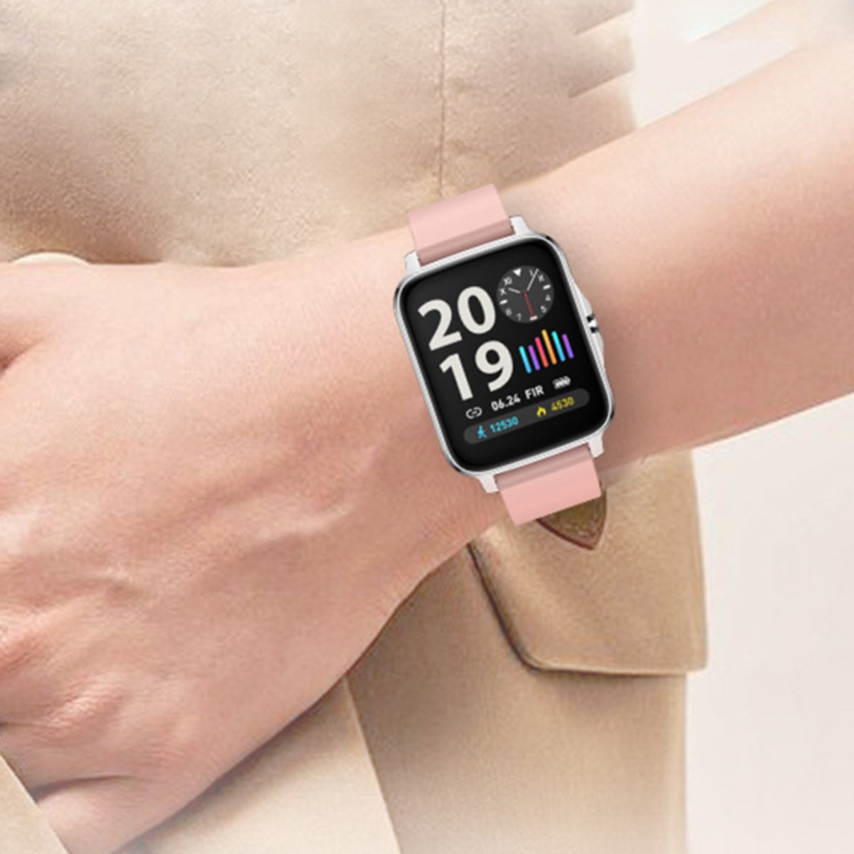 Lifestyle Smart Watch featuring heart health monitor, customizable screen, and fitness tracking capabilities, displayed on a wrist.