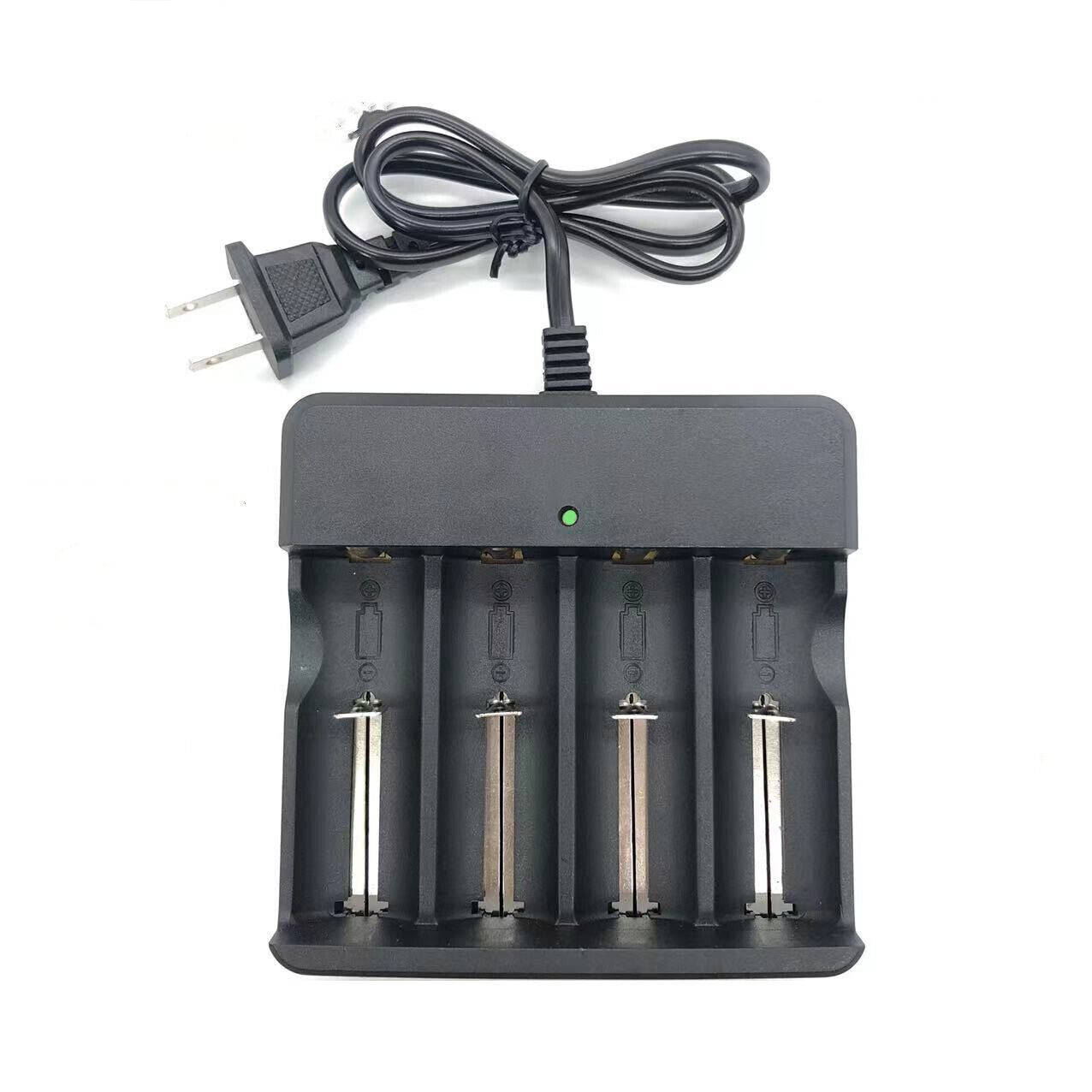 Li-ion Lithium Smart Charger with 2, 4, and 6 slots for 16340, 14500, and 26650 batteries, featuring LED indicators and safety protections.