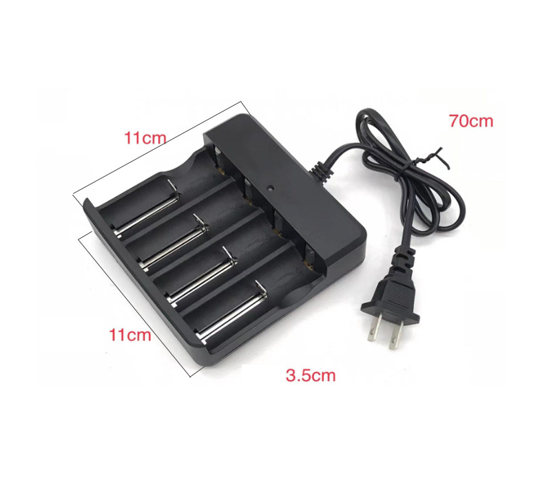 Li-ion Lithium Smart Charger with 2, 4, and 6 slots for 16340, 14500, and 26650 batteries, featuring LED indicators and safety protections.