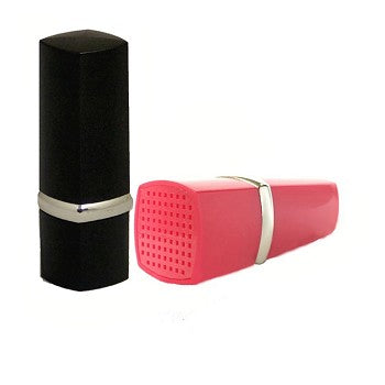Lipstick Alarm in pink and black colors, resembling a cosmetic lipstick tube, designed for personal security.
