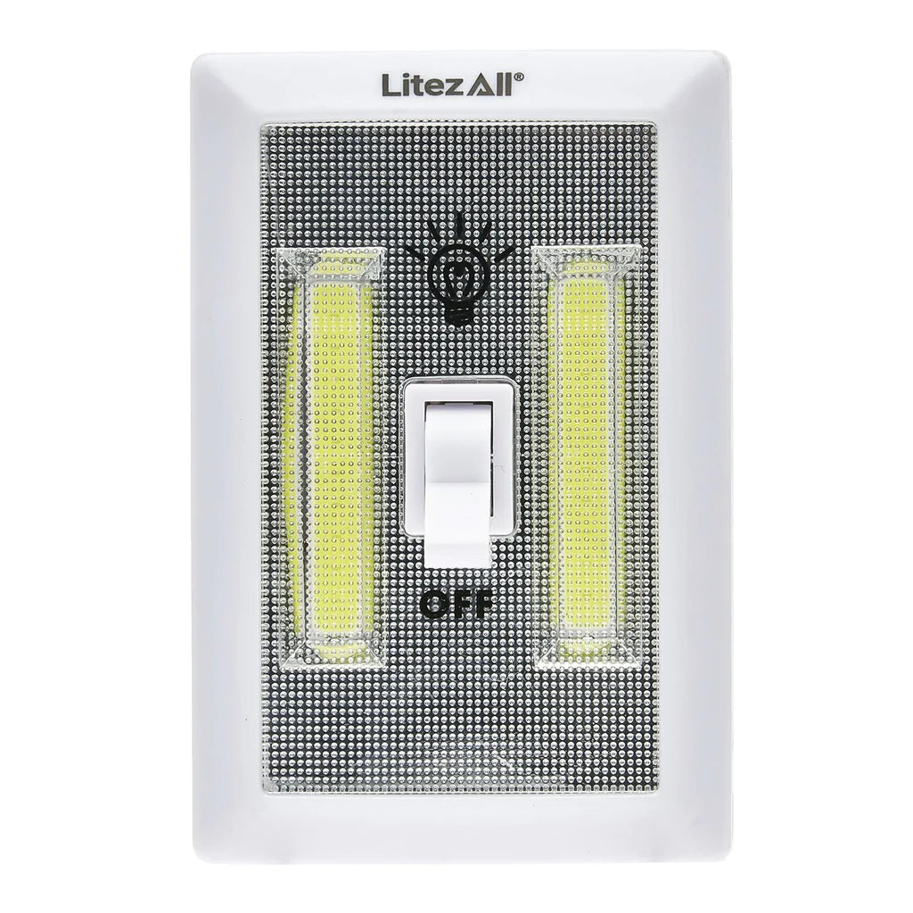 LitezAll COB LED Cordless Switch Light Display mounted in a closet, showcasing its compact design and bright illumination.