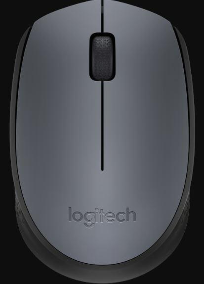 Logitech M171 Grey Wireless Mouse with a sleek design, showcasing its compact size and nano receiver.