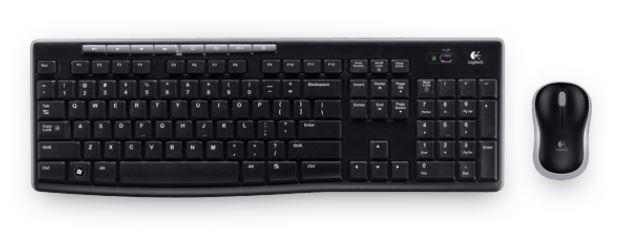 LOGITECH MK270R Wireless Keyboard and Mouse Combo showcasing a full-size keyboard and compact mouse with a sleek design.