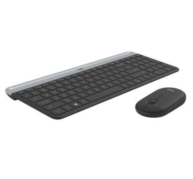 Logitech MK470 Slim Wireless Keyboard and Mouse Combo with Nano Receiver, showcasing its minimalist design and compact size.