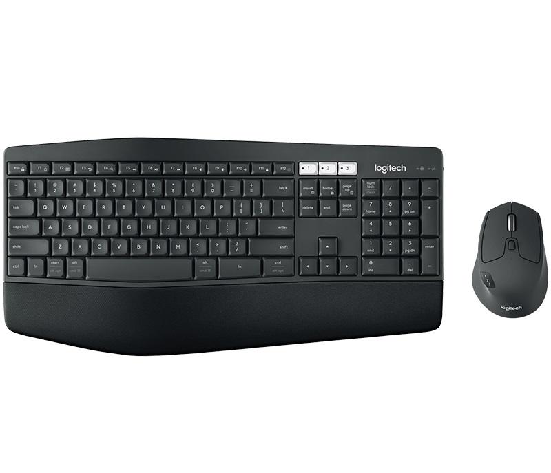 Logitech MK850 Wireless Desktop Keyboard Mouse Combo with ergonomic design and cushioned palm rest.