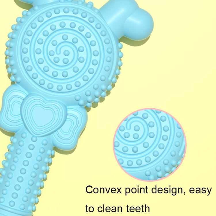 Blue lollipop shape dog teething stick made from durable TPR material, designed for safe chewing and dental hygiene.