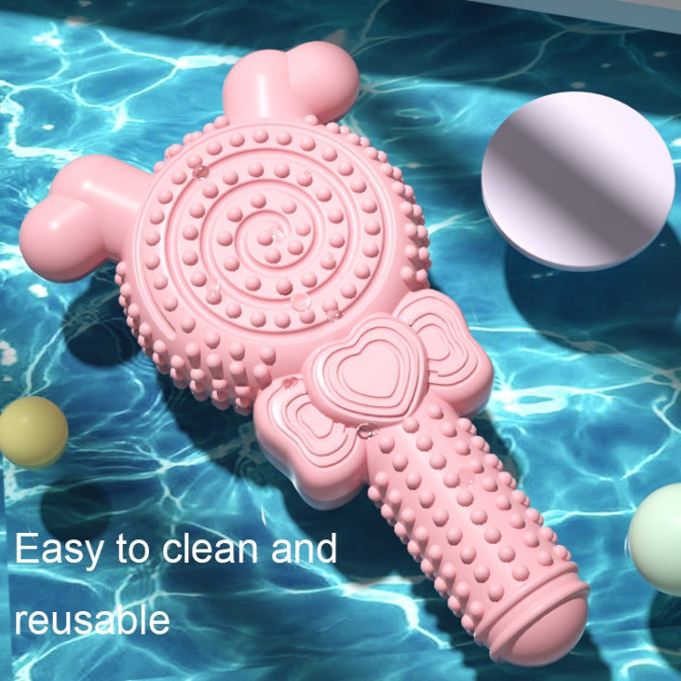 Blue lollipop shape dog teething stick made from durable TPR material, designed for safe chewing and dental hygiene.