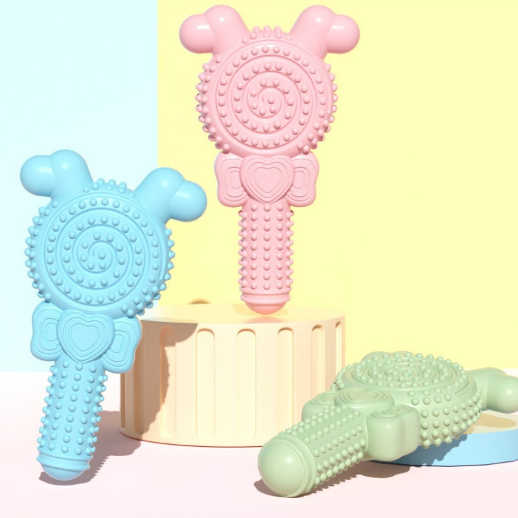 Blue lollipop shape dog teething stick made from durable TPR material, designed for safe chewing and dental hygiene.