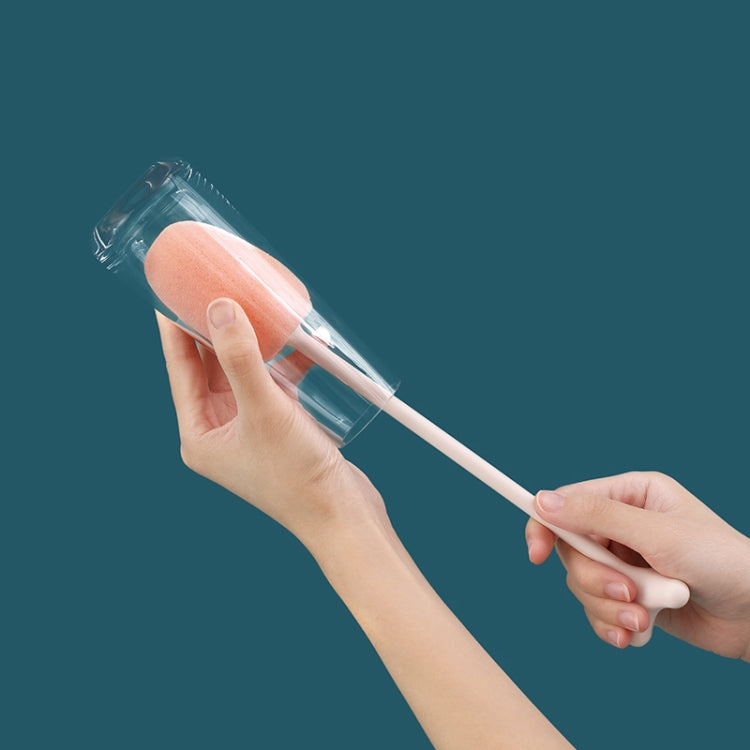 Long Handle Vertical Cup Brush for cleaning baby bottles, featuring a durable sponge head and a stable triangle bracket.