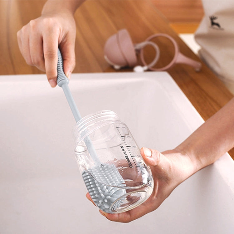 Long Household Silicone Bottle Glass Brush with soft bristles and ergonomic handle, ideal for cleaning bottles and thermoses.