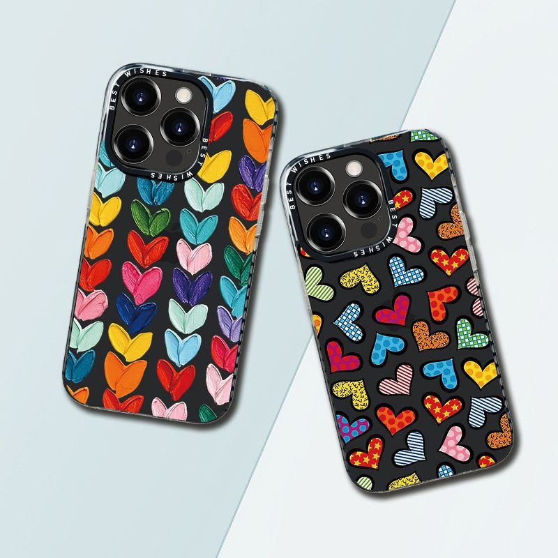 Transparent Love Apple 13 Phone Case featuring vibrant oil painting design with floral and heart motifs.