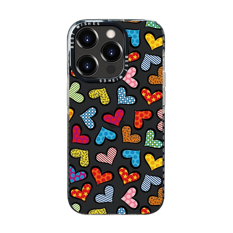 Transparent Love Apple 13 Phone Case featuring vibrant oil painting design with floral and heart motifs.