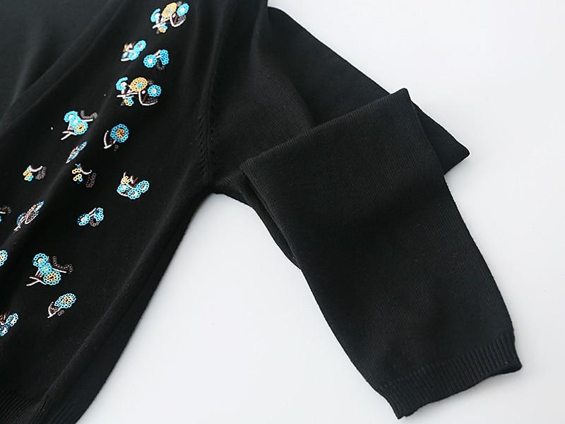 Luxury Brand Designer Autumn Sequin Embroidery Knitted Cardigan featuring a vintage V-neck and long sleeves, adorned with elegant sequins.