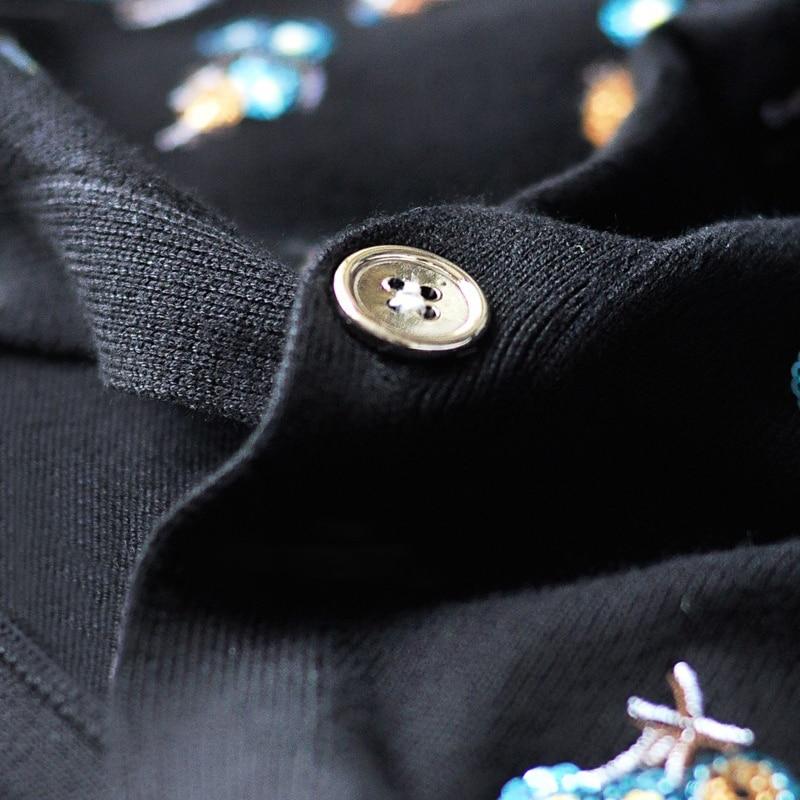 Luxury Brand Designer Autumn Sequin Embroidery Knitted Cardigan featuring a vintage V-neck and long sleeves, adorned with elegant sequins.