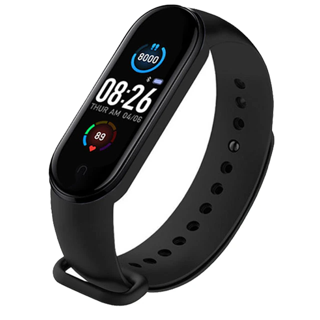 M4 Smart Watch Band Blood Pressure Bracelet with touch screen and fitness tracking features, available in black, blue, and red.