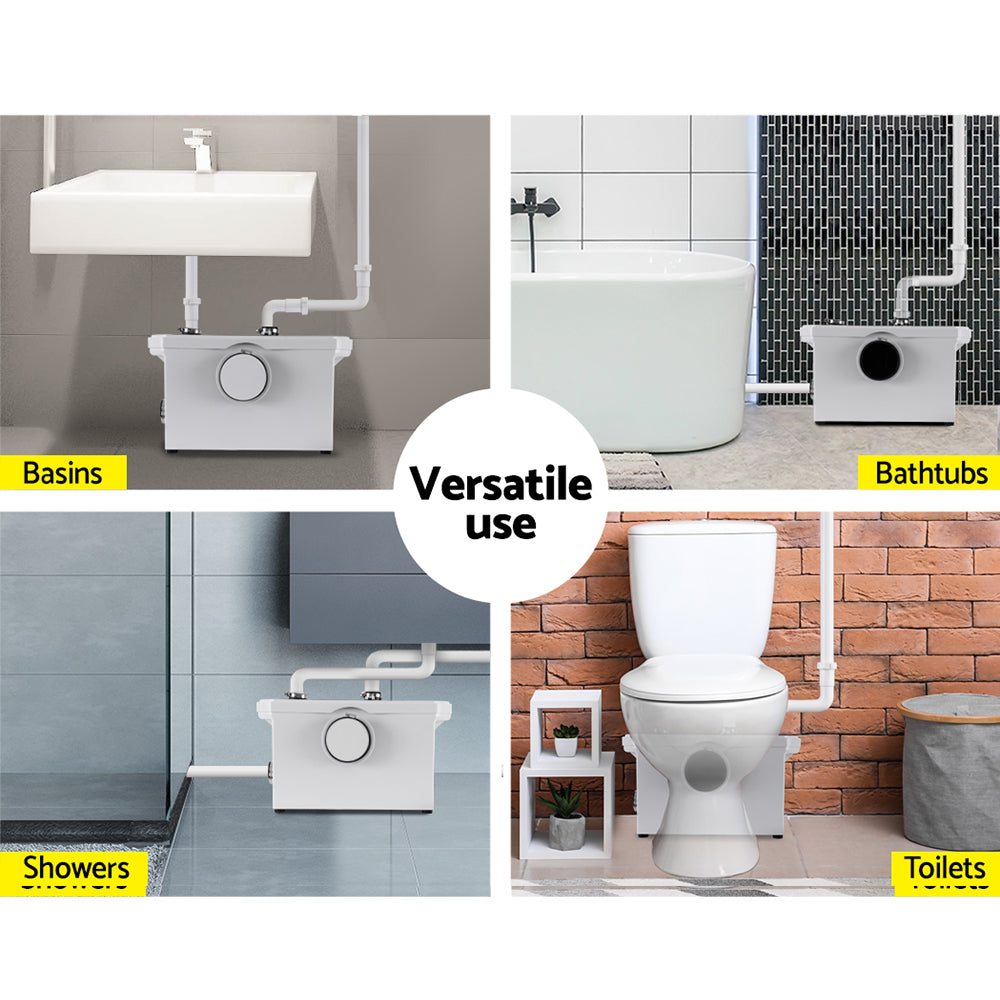 Macerator sewerage pump for waste water disposal, featuring stainless steel blades and three inlets for multiple connections.