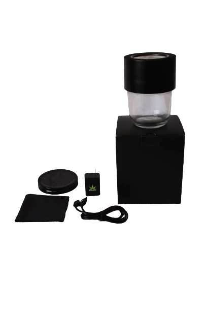 MasonBrite Magnified Light Jar Display Stash Kit v3.0 with LED lid and airtight screw-on lid, showcasing cannabis storage.