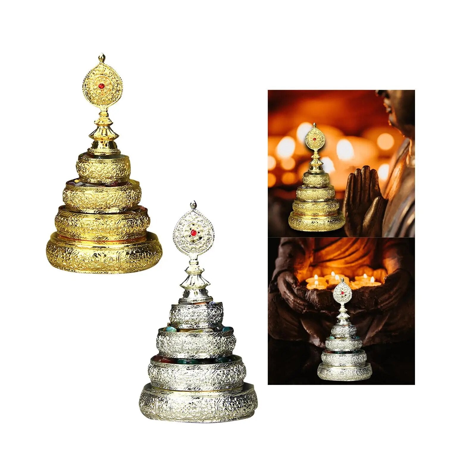 Mandala Manza Tray Table Centerpieces featuring intricate designs for Buddha offerings, made of copper alloy.