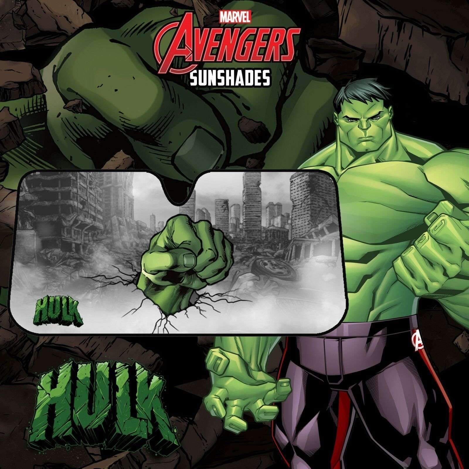 Marvel Avengers Hulk Sun Shade, 150cm x 70cm, featuring vibrant Hulk design for car protection.