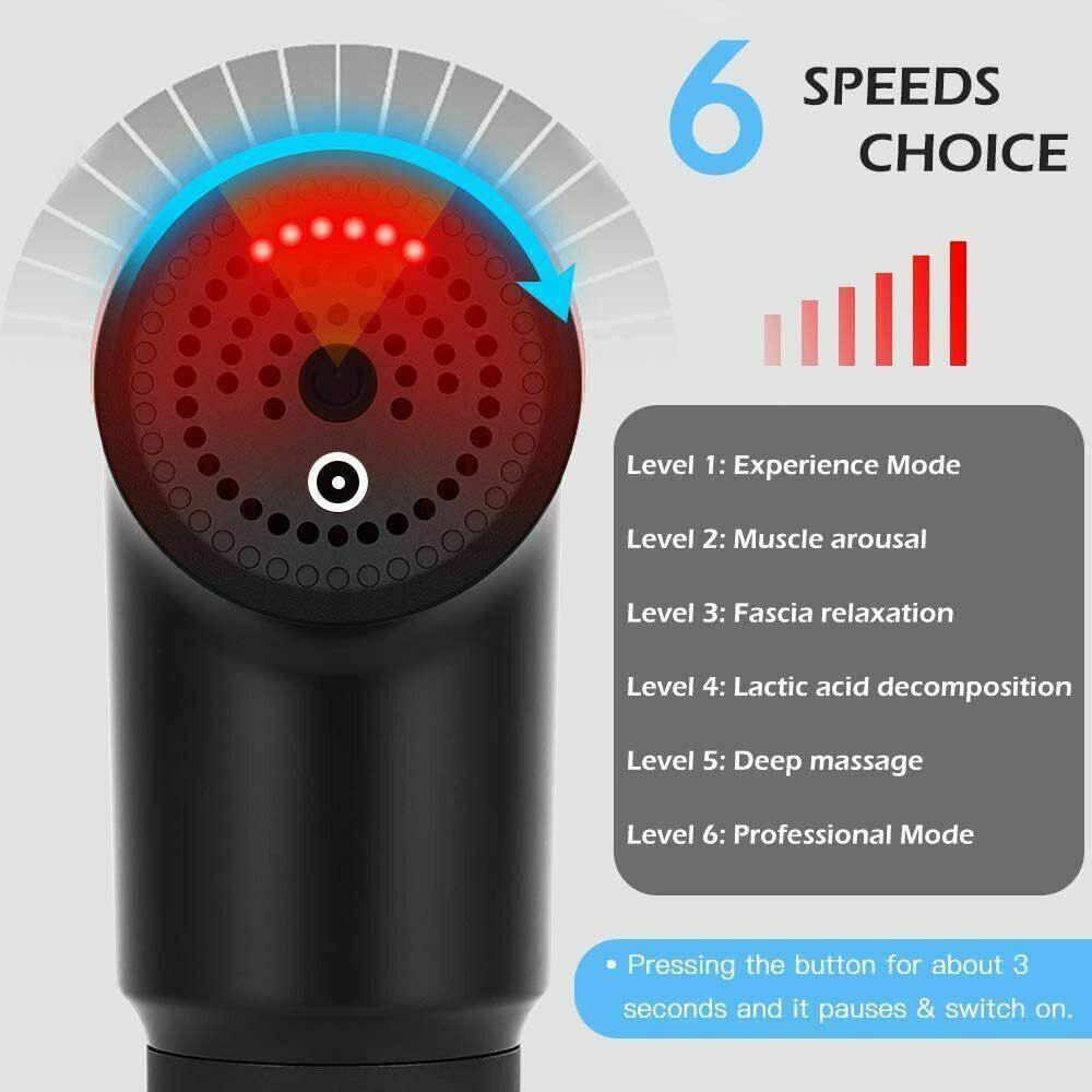 Massage Gun Percussion Massager with four interchangeable heads for deep tissue muscle relaxation.
