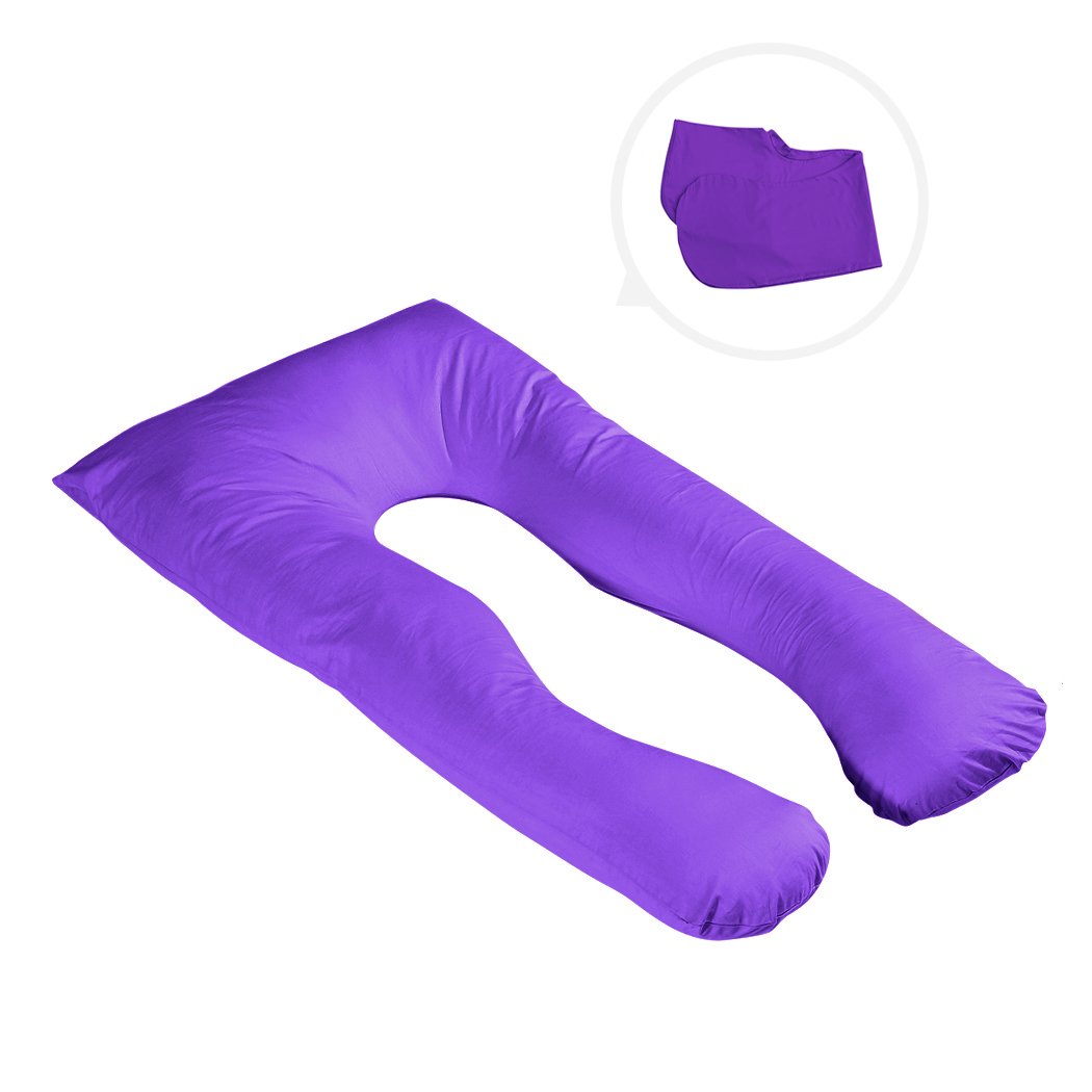 DreamZ U-Shape Maternity Pillow in plum color, designed for pregnancy support and nursing, showcasing its soft cotton material and unique shape.