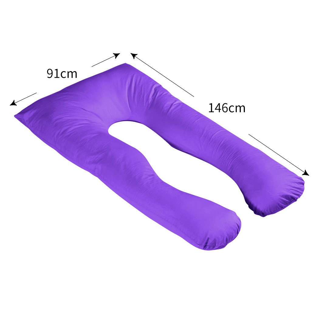 DreamZ U-Shape Maternity Pillow in plum color, designed for pregnancy support and nursing, showcasing its soft cotton material and unique shape.
