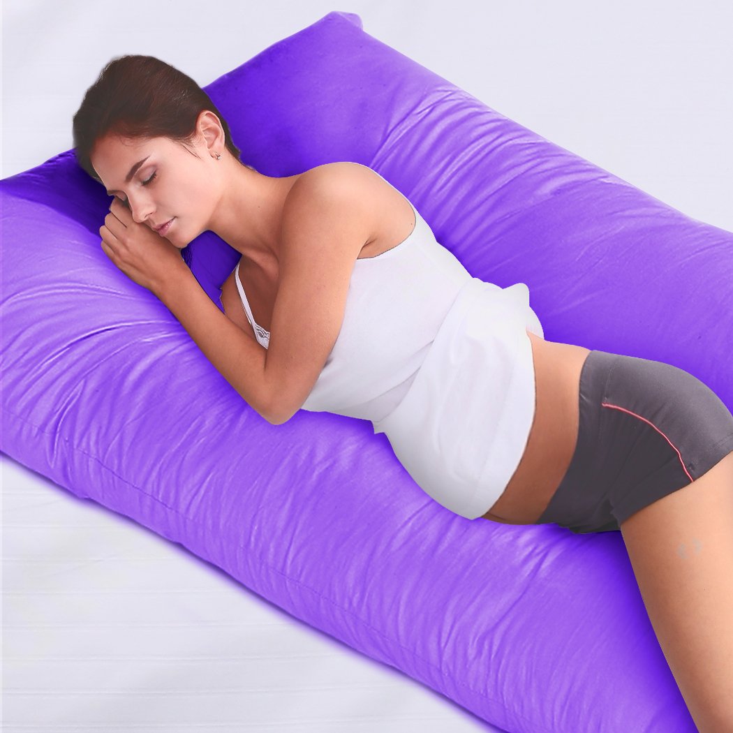 DreamZ U-Shape Maternity Pillow in plum color, designed for pregnancy support and nursing, showcasing its soft cotton material and unique shape.