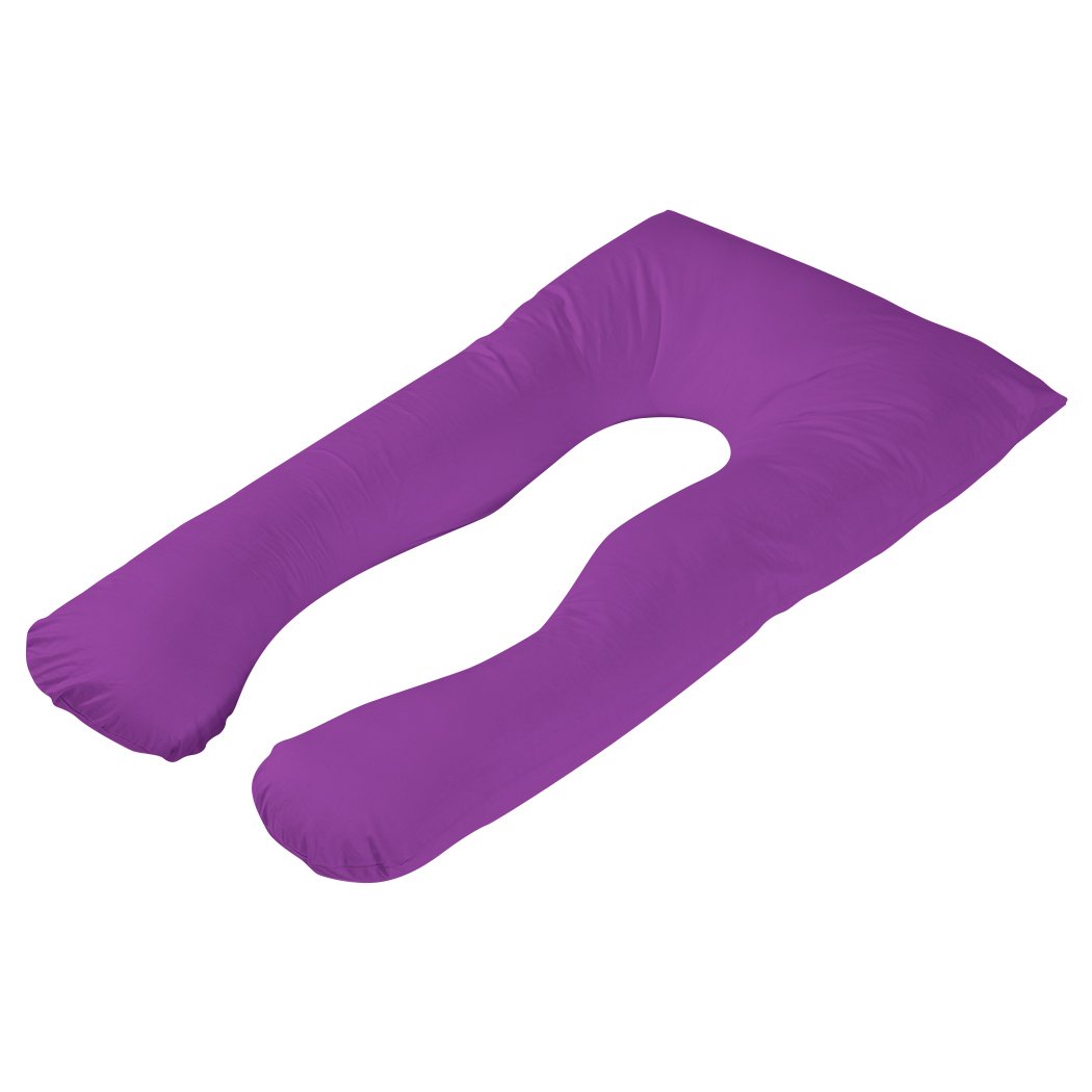 DreamZ U-Shape Maternity Pillow in plum color, designed for pregnancy support and nursing, featuring a soft cotton cover and adjustable filling.