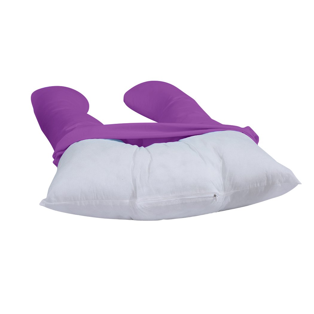 DreamZ U-Shape Maternity Pillow in plum color, designed for pregnancy support and nursing, featuring a soft cotton cover and adjustable filling.