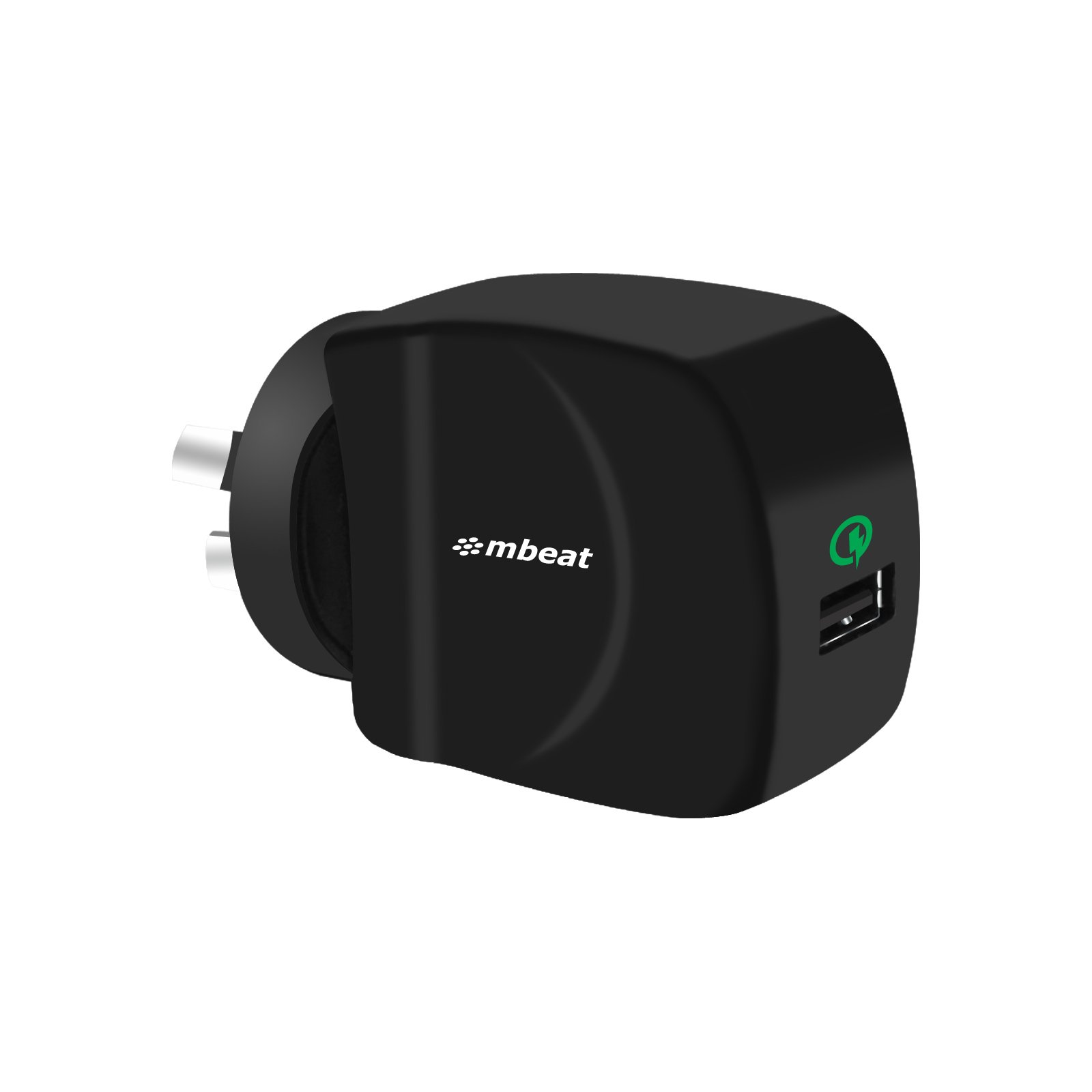 mbeat® Gorilla Power QC Charger with Qualcomm Quick Charge 2.0 technology, compact design for fast charging.