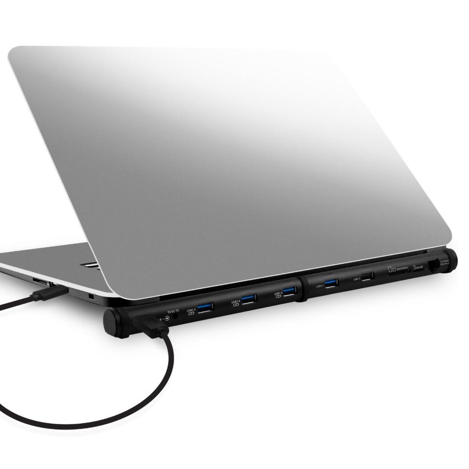 MBEAT M-Sleek Docking Station in black, designed for Ultrabooks and MacBooks, featuring multiple USB ports and smart charging capabilities.