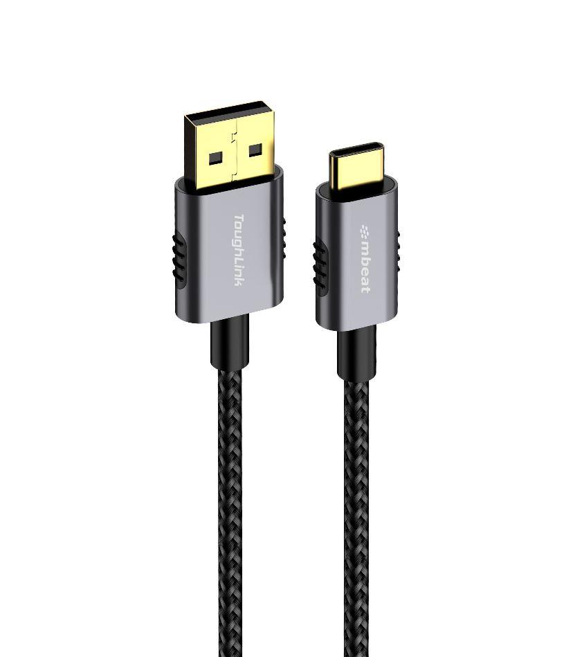 mbeat® 'Toughlink' 1.8m Braided USB-C to USB-A Cable with gold plated ends and nylon braided design.